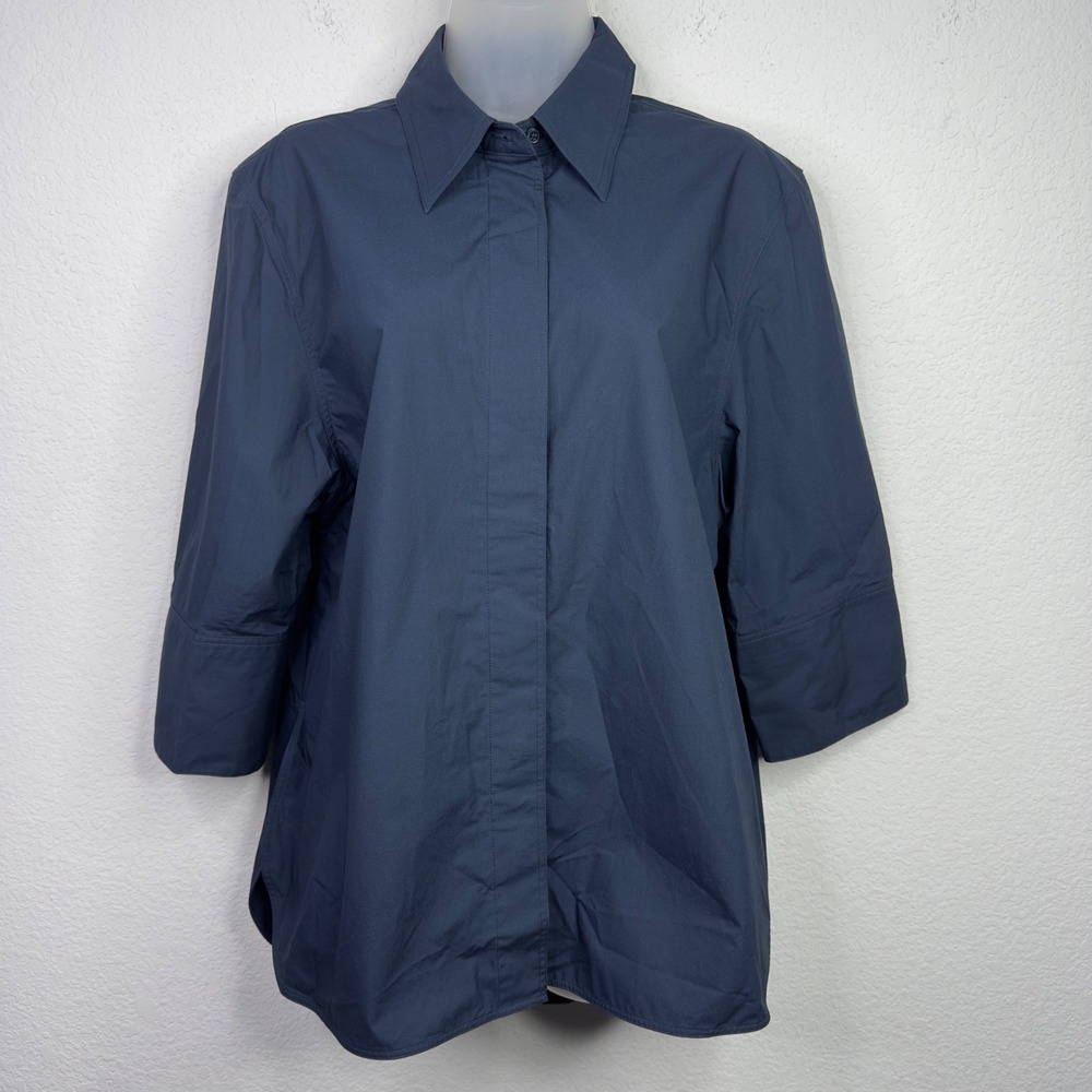 Carla Rockmore Shirt Womens M Blue Button Minimalist Luxury Academia Capsule‎